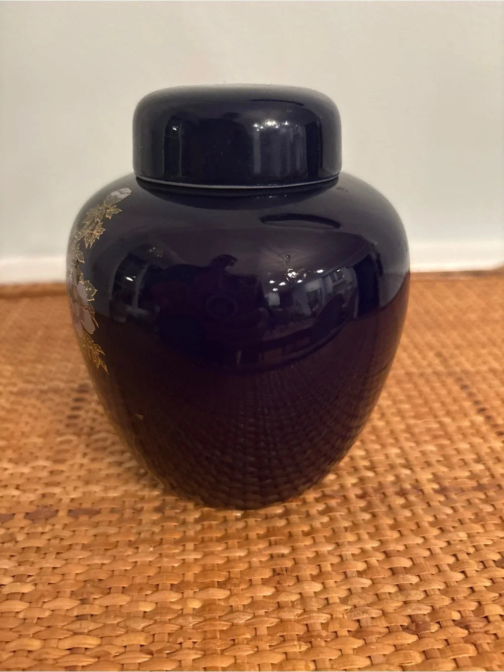 Vintage Cobalt Blue Ginger Jar with Pheasant & Floral Motif, Made in Taiwan 5.5